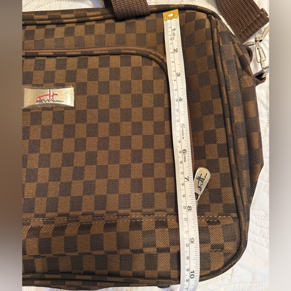 Brown Checkered Structured Travel Bag | Laptop Briefcase | Carry-On - Picture 8 of 8